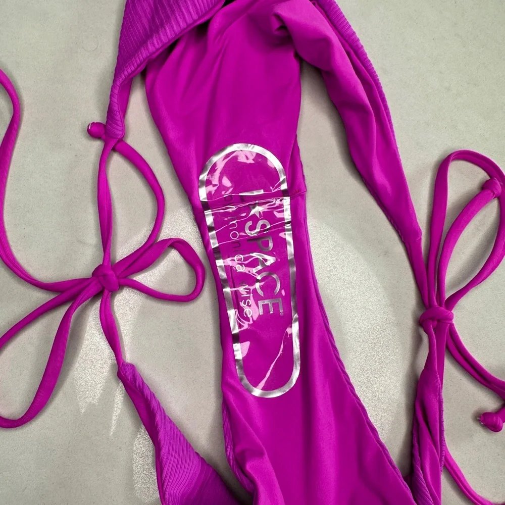 L*Space Ribbed Willow Bikini | Purple Cutout Ring Top & High-Leg Bottom NWT M